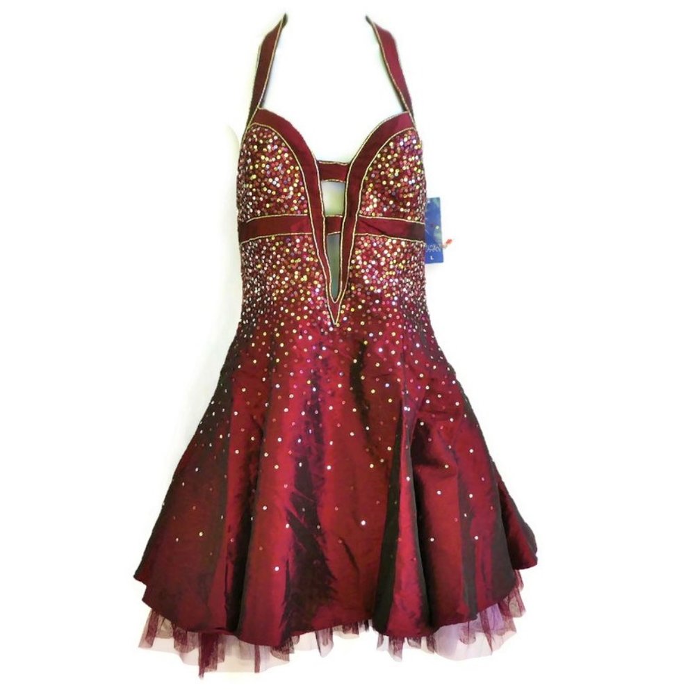 NEW Nox Angel Dress Sequin Pearls Tulle Burgundy Costume Holiday Cocktail L